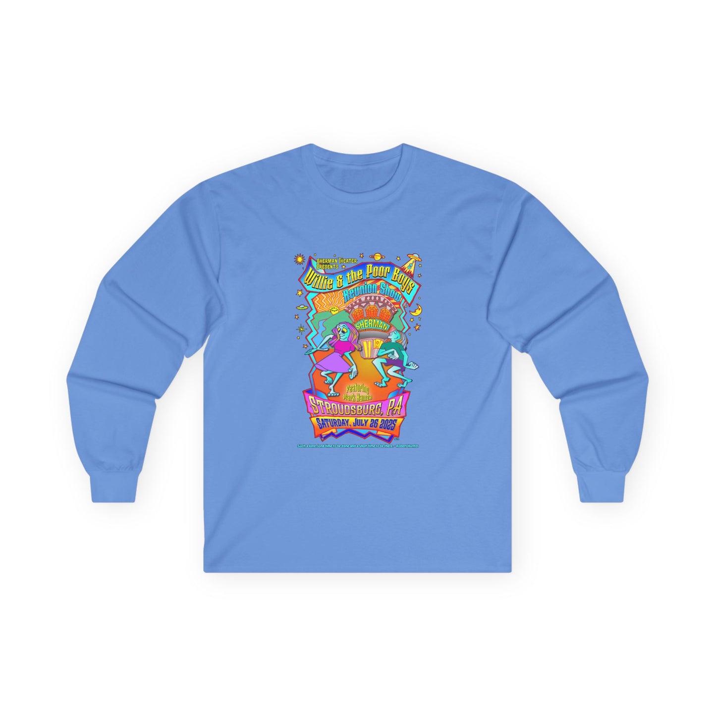 Unisex Long Sleeve Tee - 2025 Reunion Hand-Drawn Front with "Music & Memories" Artwork Back (Various Colors Available)