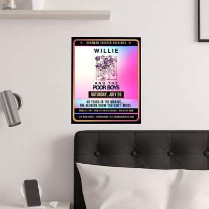 Reunion Concert Poster (Pink Hues) – Willie and the Poor Boys (Satin Finish, Retro Design)
