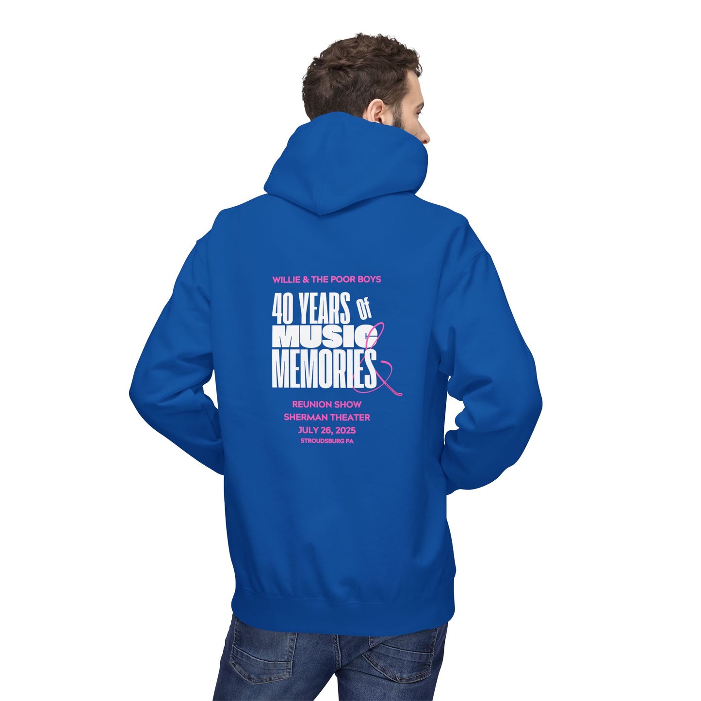 Unisex Reunion Hoodie – Poor Boys Logo Front with 40 Years of Music & Memories Back (Various Colors Available)