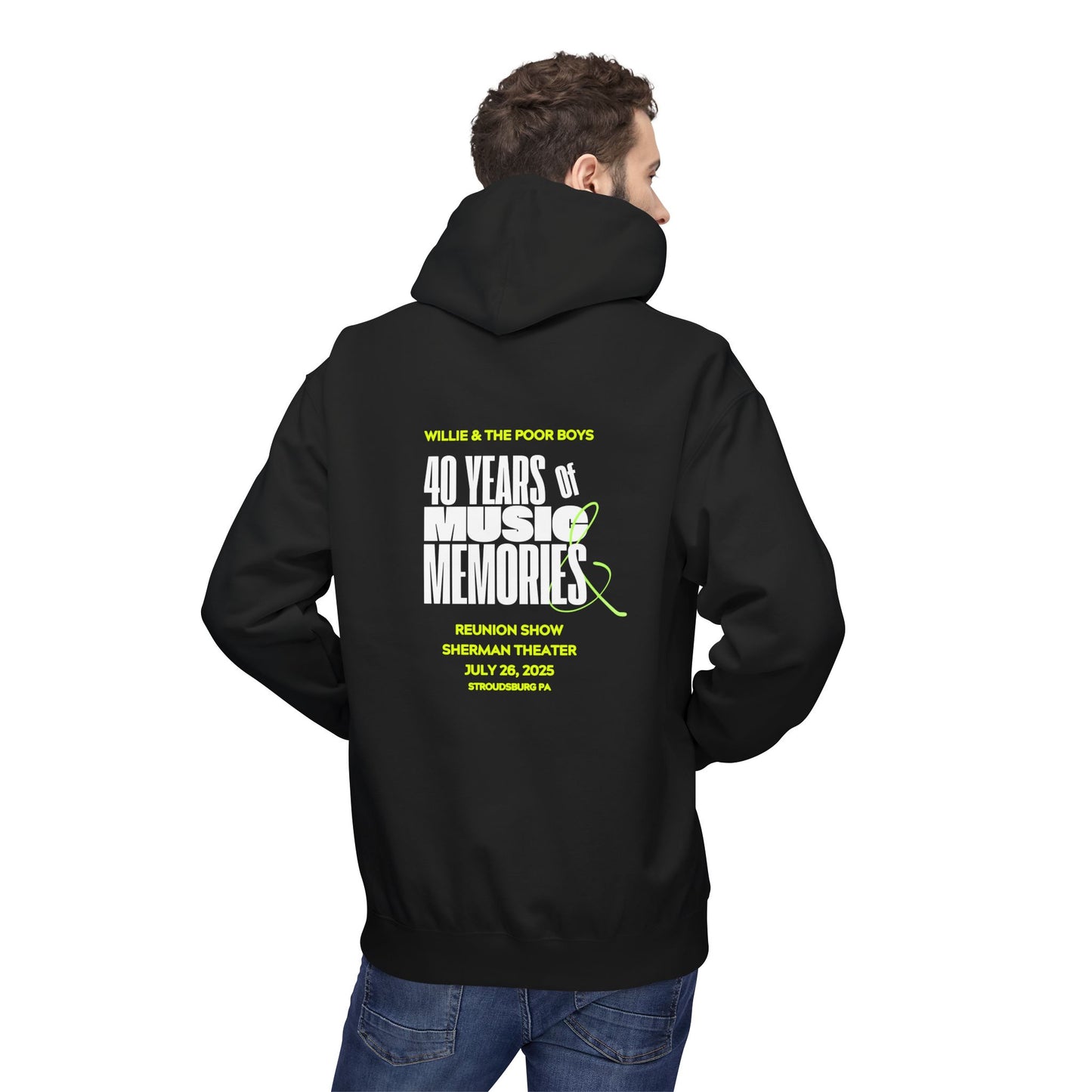 Unisex Reunion Hoodie – 40 Years of Music & Memories with Front Logo (Various Colors Available)