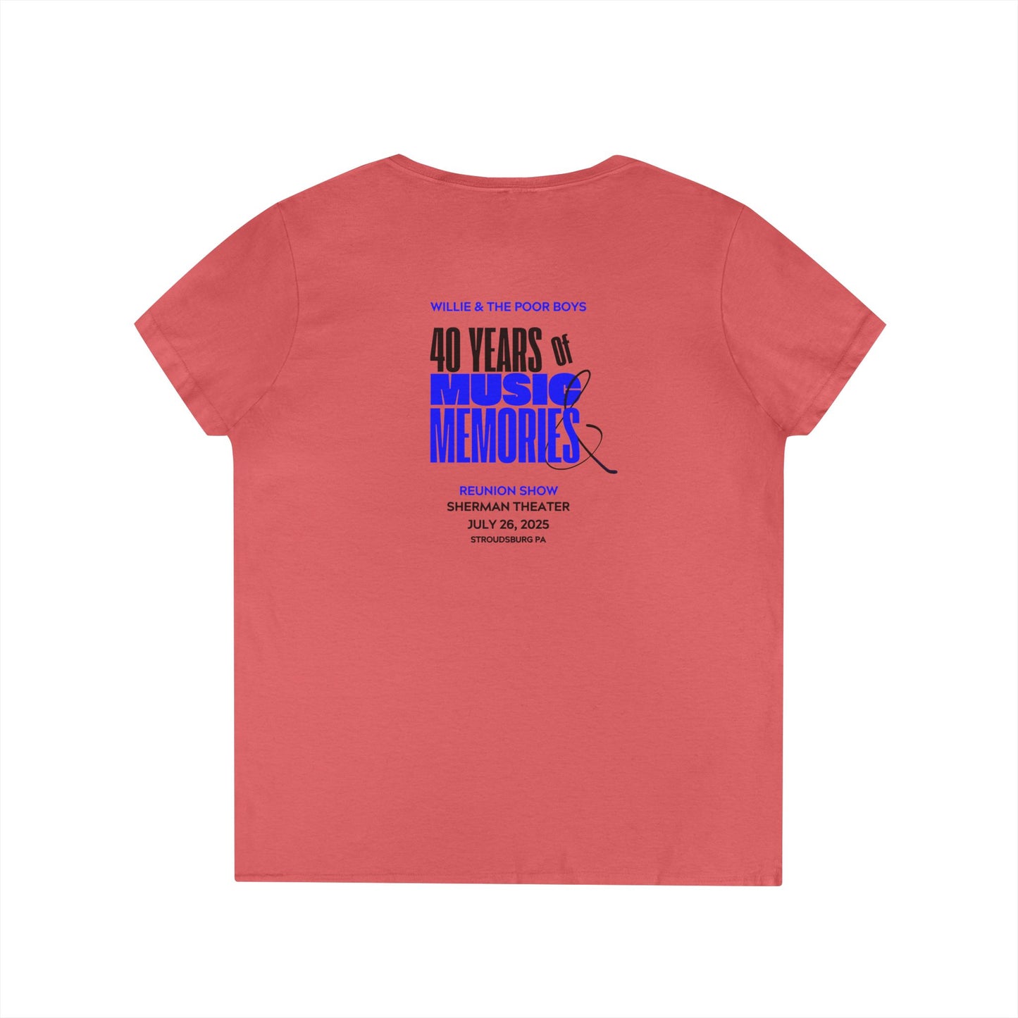 Ladies' V-Neck – Vintage Band Photo Front & 40 Years of Music & Memories Back (Various Colors Available)