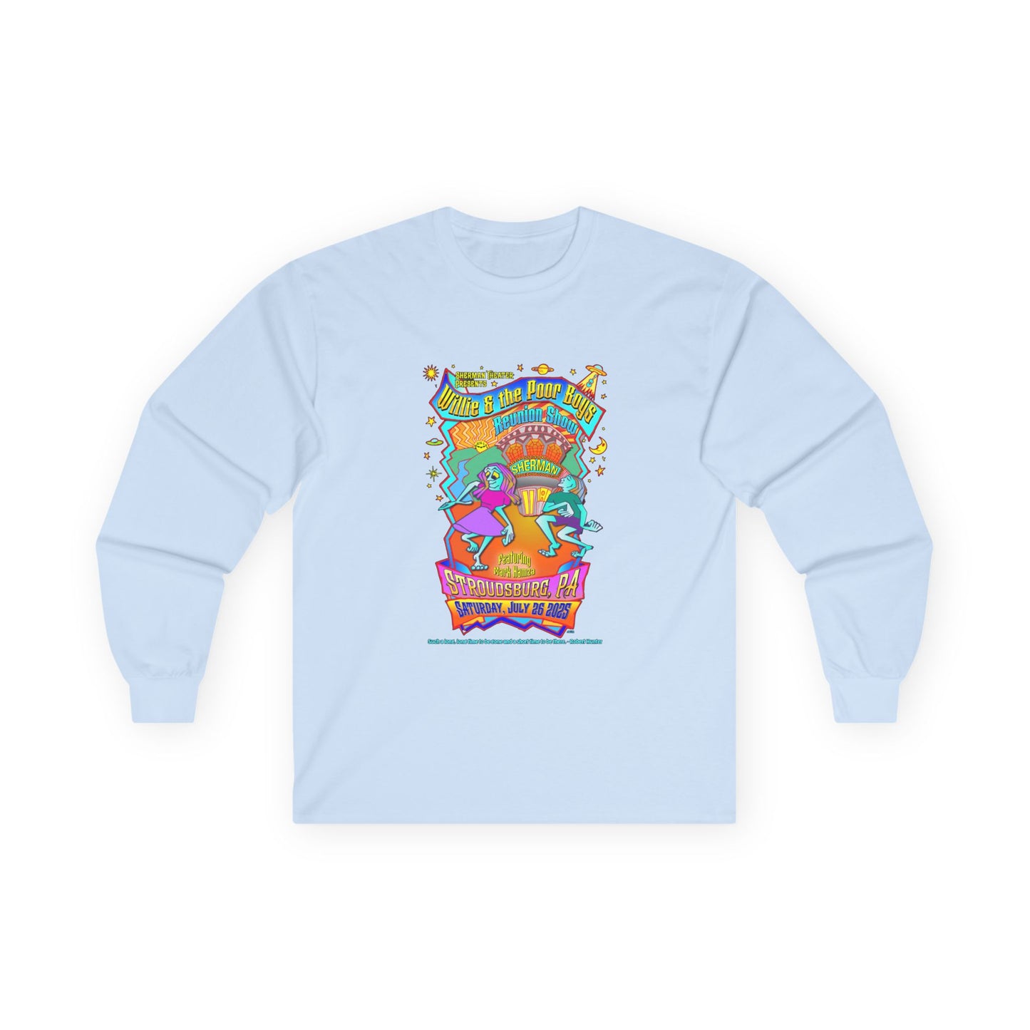 Unisex Long Sleeve Tee - 2025 Reunion Hand-Drawn Front with "Music & Memories" Artwork Back (Various Colors Available)