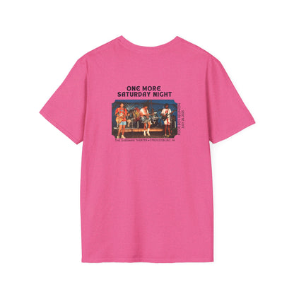 Solid Colors - "One More Saturday Night" Retro Band Photo Back with Front Logo - Unisex Softstyle T-Shirt (Various Colors Available)