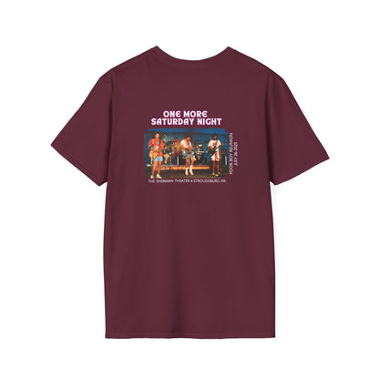 Solid Colors - "One More Saturday Night" Retro Band Photo Back with Front Logo - Unisex Softstyle T-Shirt (Various Colors Available)