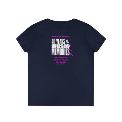 Ladies' V-Neck – Vintage Band Photo Front & 40 Years of Music & Memories Back (Various Colors Available)