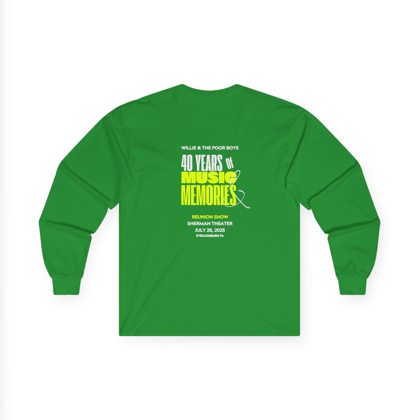 Unisex Long Sleeve Tee - 2025 Reunion Hand-Drawn Front with "Music & Memories" Artwork Back (Various Colors Available)
