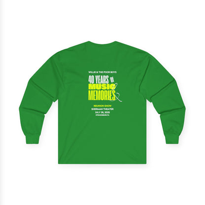 Unisex Long Sleeve Tee - 2025 Reunion Hand-Drawn Front with "Music & Memories" Artwork Back (Various Colors Available)