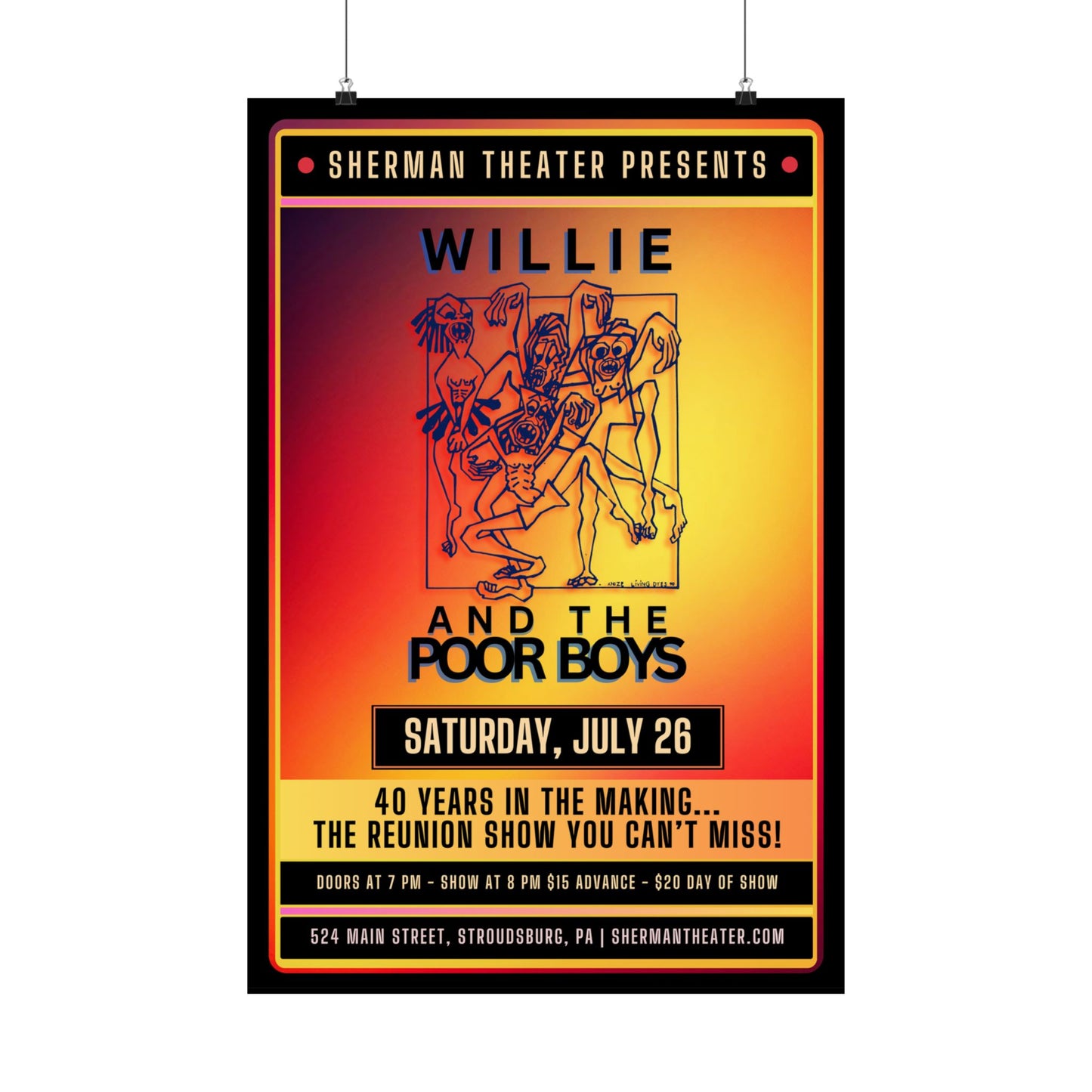 Reunion Concert Poster (Orange Hues) – Willie and the Poor Boys (Satin Finish, Retro Design)
