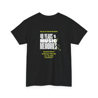 Photo Collage Band Name Front with Tie-Dye Burst & 40 Years of Music & Memories Back – Unisex T-Shirt (Various Colors Available)