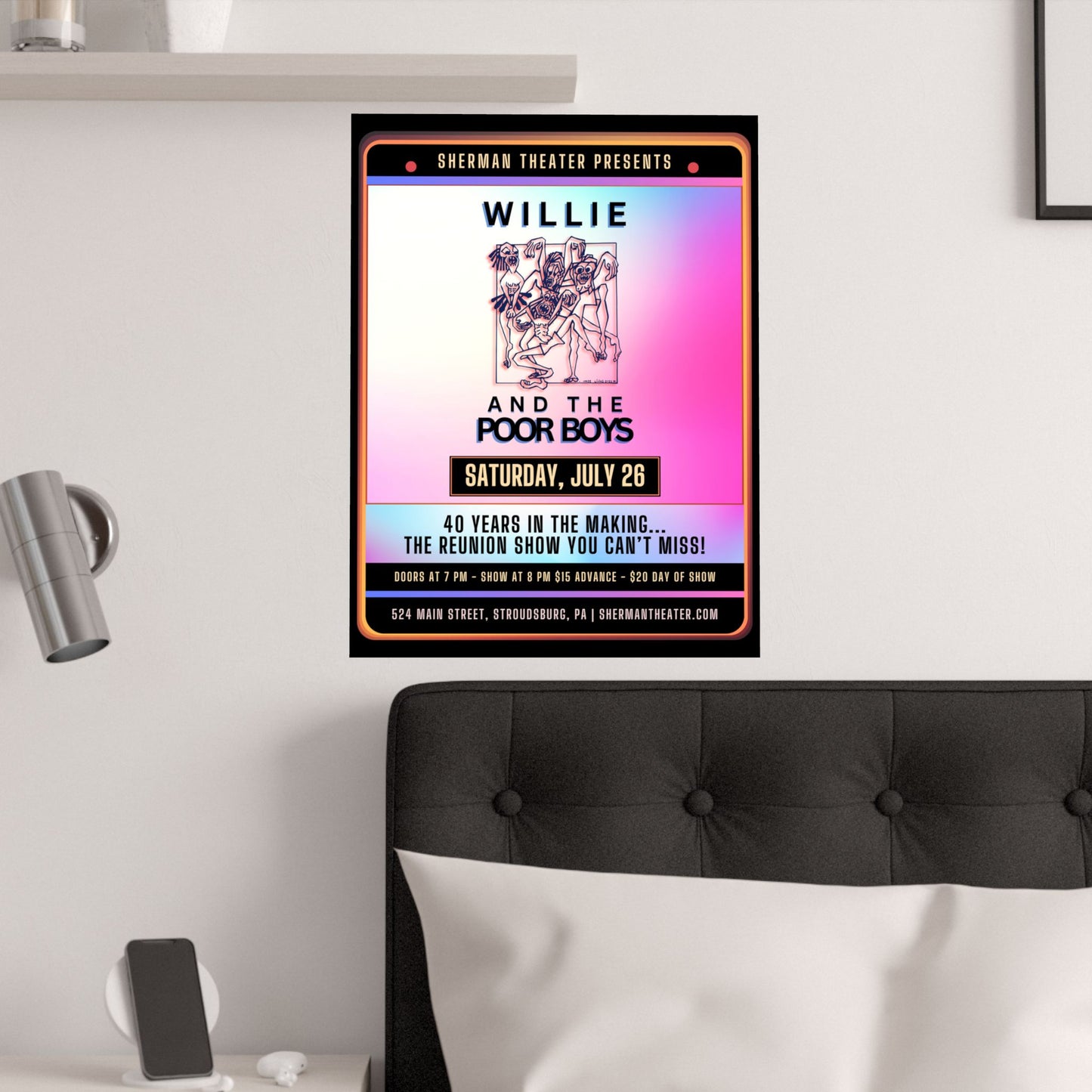 Reunion Concert Poster (Pink Hues) – Willie and the Poor Boys (Satin Finish, Retro Design)