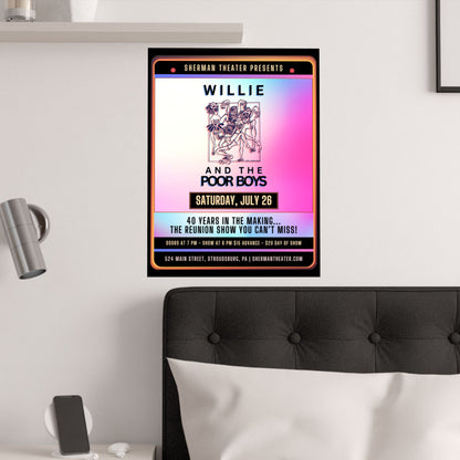 Reunion Concert Poster (Pink Hues) – Willie and the Poor Boys (Satin Finish, Retro Design)