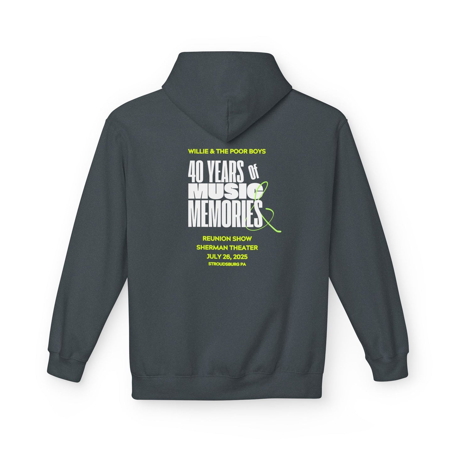 Unisex Reunion Hoodie – 40 Years of Music & Memories with Front Logo (Various Colors Available)