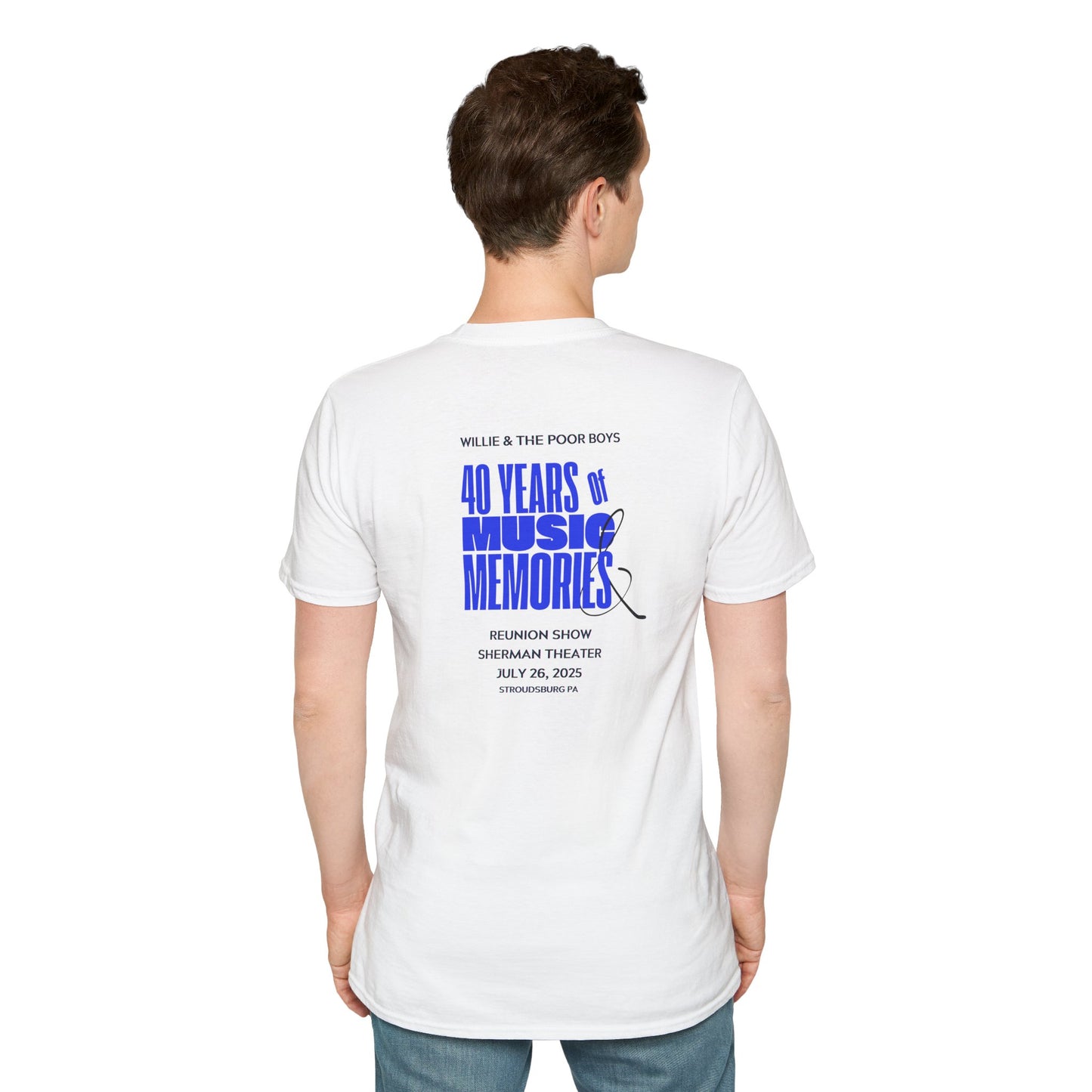 Solid Colors - "40 Years of Music & Memories" Artwork Back with Logo Front - Softstyle T-Shirt (Various Colors Available)