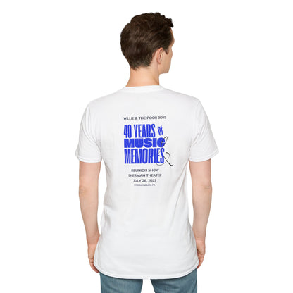 Solid Colors - "40 Years of Music & Memories" Artwork Back with Logo Front - Softstyle T-Shirt (Various Colors Available)