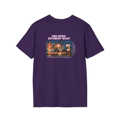 Solid Colors - "One More Saturday Night" Retro Band Photo Back with Front Logo - Unisex Softstyle T-Shirt (Various Colors Available)