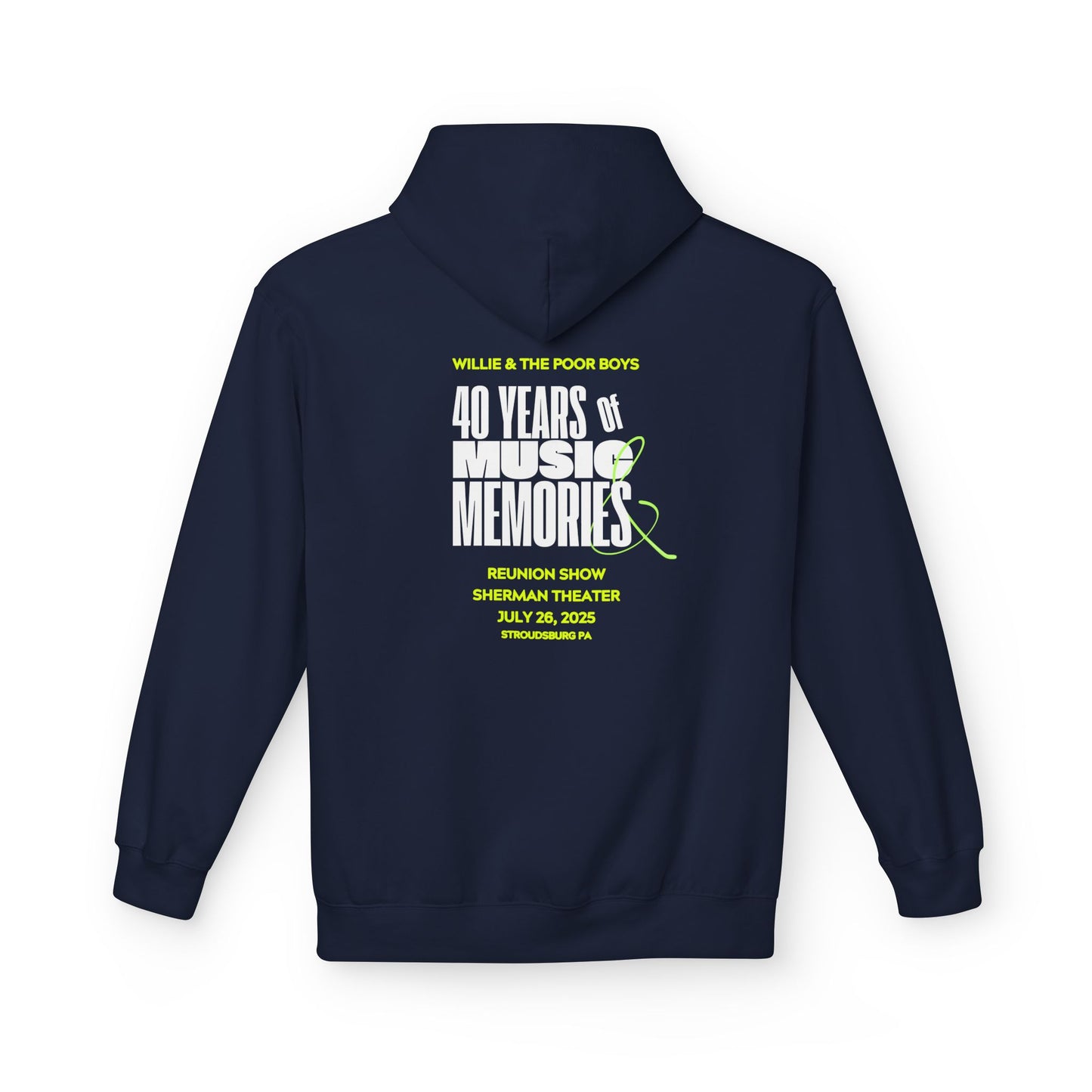 Unisex Reunion Hoodie – 40 Years of Music & Memories with Front Logo (Various Colors Available)
