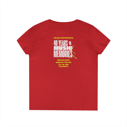 Ladies' V-Neck – Vintage Band Photo Front & 40 Years of Music & Memories Back (Various Colors Available)