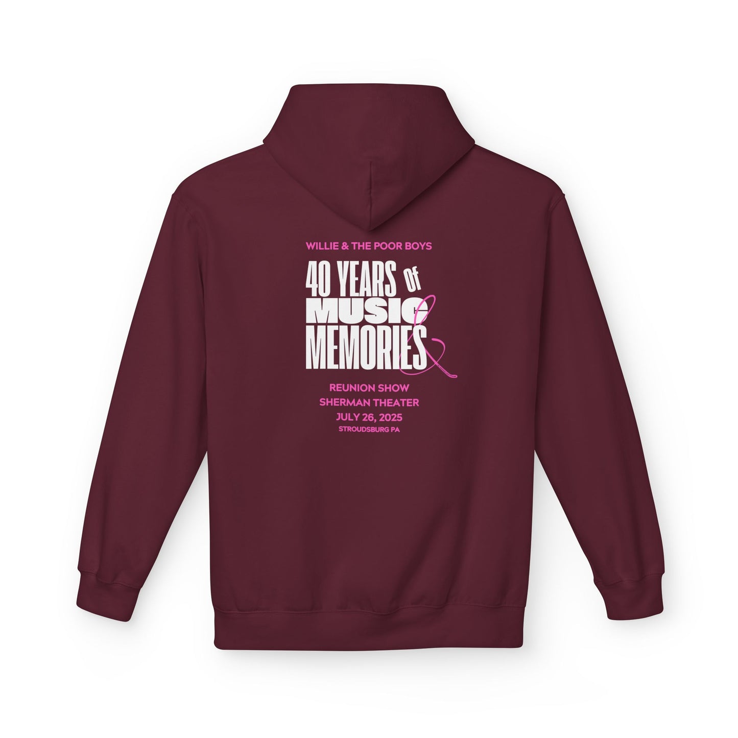 Unisex Reunion Hoodie – Poor Boys Logo Front with 40 Years of Music & Memories Back (Various Colors Available)
