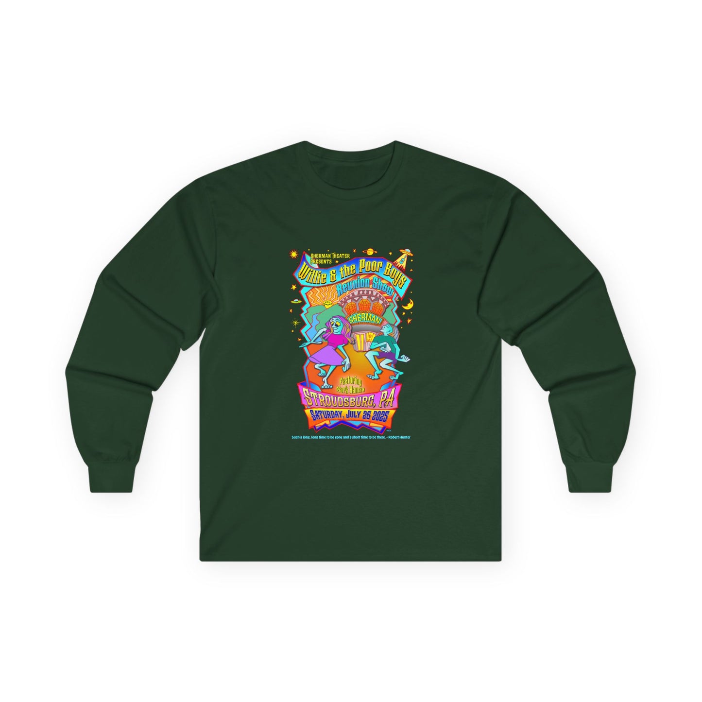Unisex Long Sleeve Tee - 2025 Reunion Hand-Drawn Front with "Music & Memories" Artwork Back (Various Colors Available)