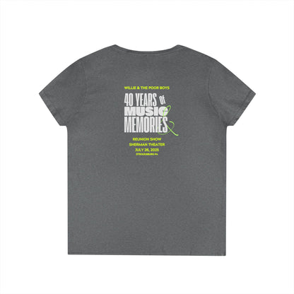 Ladies' V-Neck – Vintage Band Photo Front & 40 Years of Music & Memories Back (Various Colors Available)