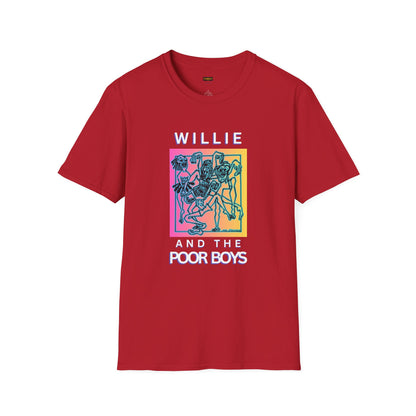 Solid Colors - "One More Saturday Night" Retro Band Photo Back with Front Logo - Unisex Softstyle T-Shirt (Various Colors Available)