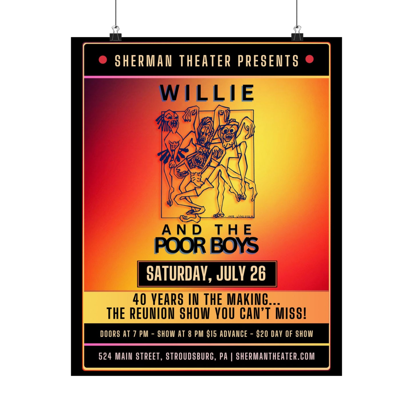 Reunion Concert Poster (Orange Hues) – Willie and the Poor Boys (Satin Finish, Retro Design)