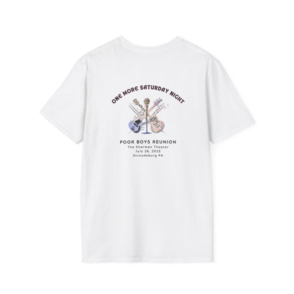 Copy of Solid Colors "One More Saturday Night" with Instruments Artwork Back & Logo Front - Softstyle T-Shirt (Various Colors Available)