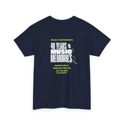 Photo Collage Band Name Front with Tie-Dye Burst & 40 Years of Music & Memories Back – Unisex T-Shirt (Various Colors Available)