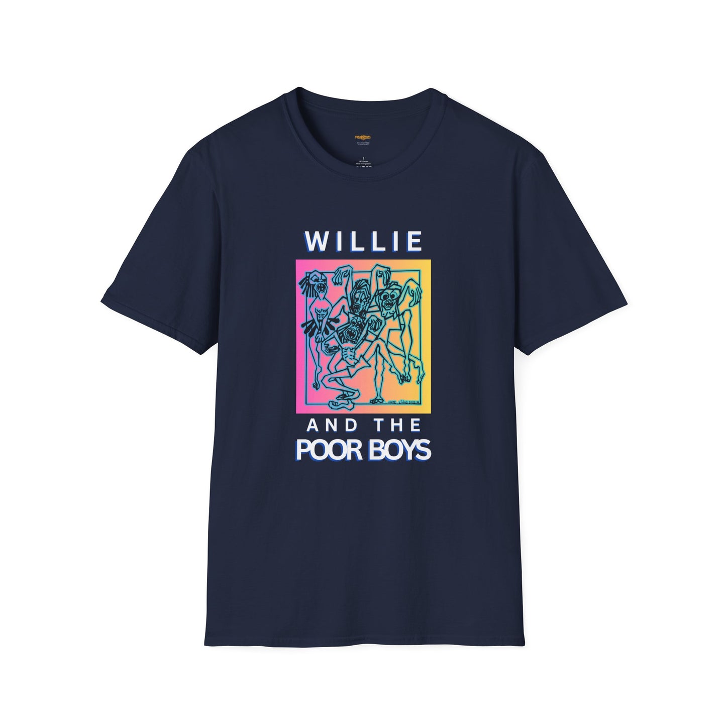 Solid Colors - "One More Saturday Night" Retro Band Photo Back with Front Logo - Unisex Softstyle T-Shirt (Various Colors Available)