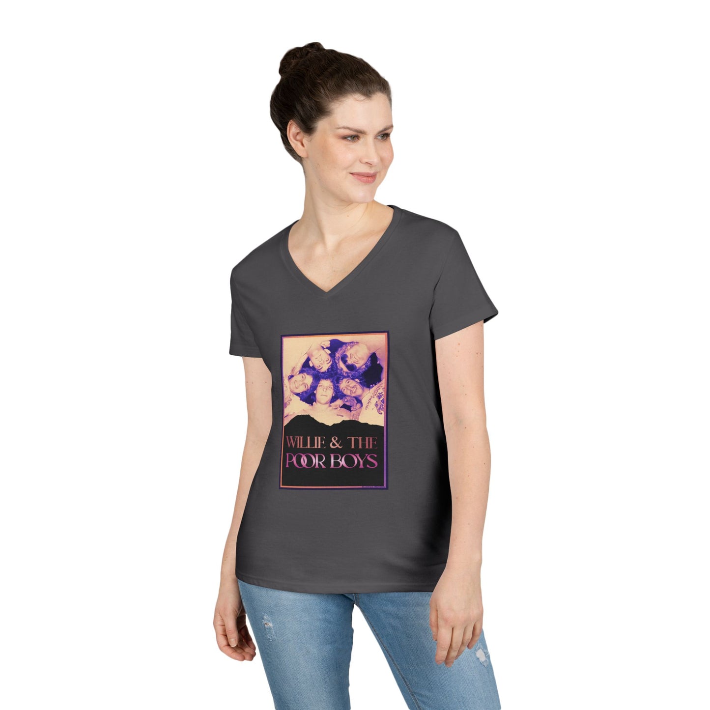 Ladies' V-Neck – Vintage Band Photo Front & 40 Years of Music & Memories Back (Various Colors Available)