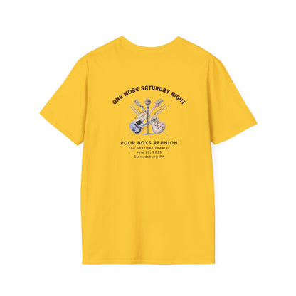 Copy of Solid Colors "One More Saturday Night" with Instruments Artwork Back & Logo Front - Softstyle T-Shirt (Various Colors Available)