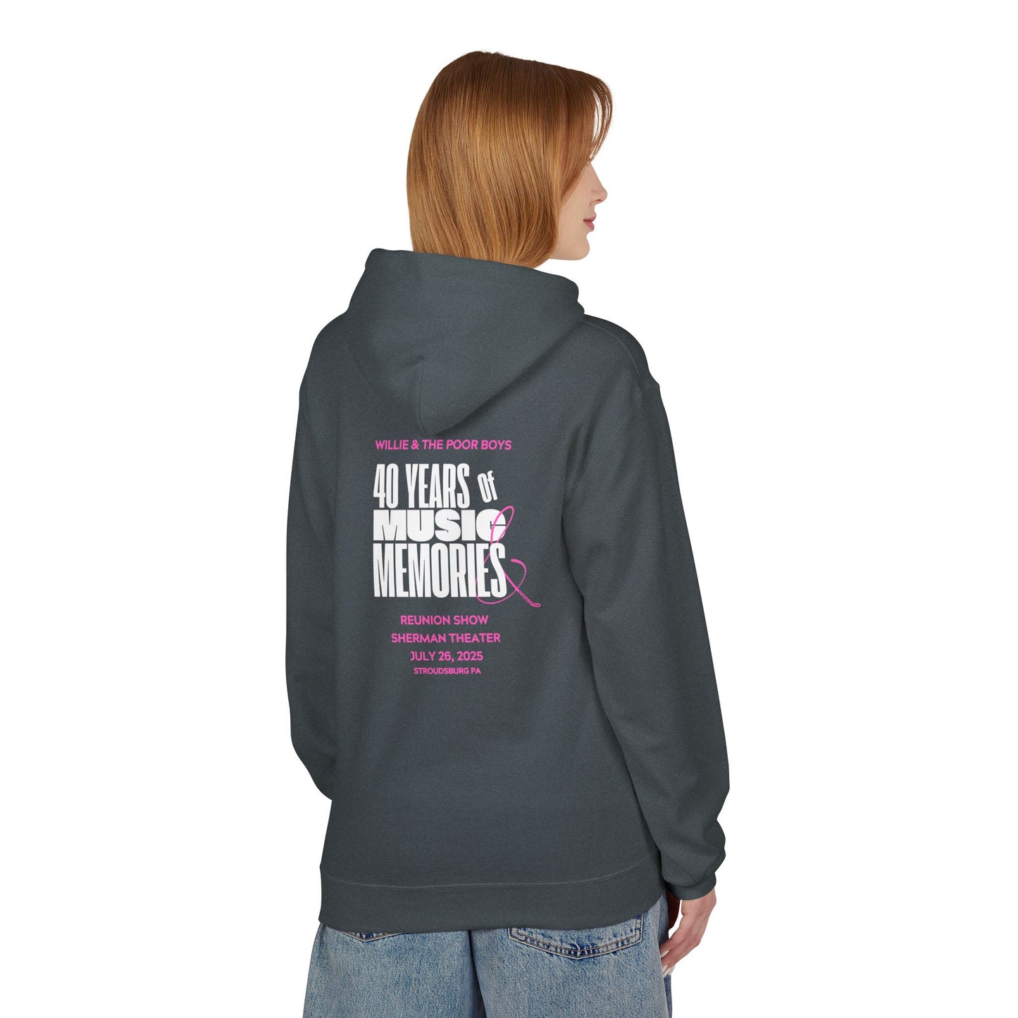 Unisex Reunion Hoodie – Poor Boys Logo Front with 40 Years of Music & Memories Back (Various Colors Available)