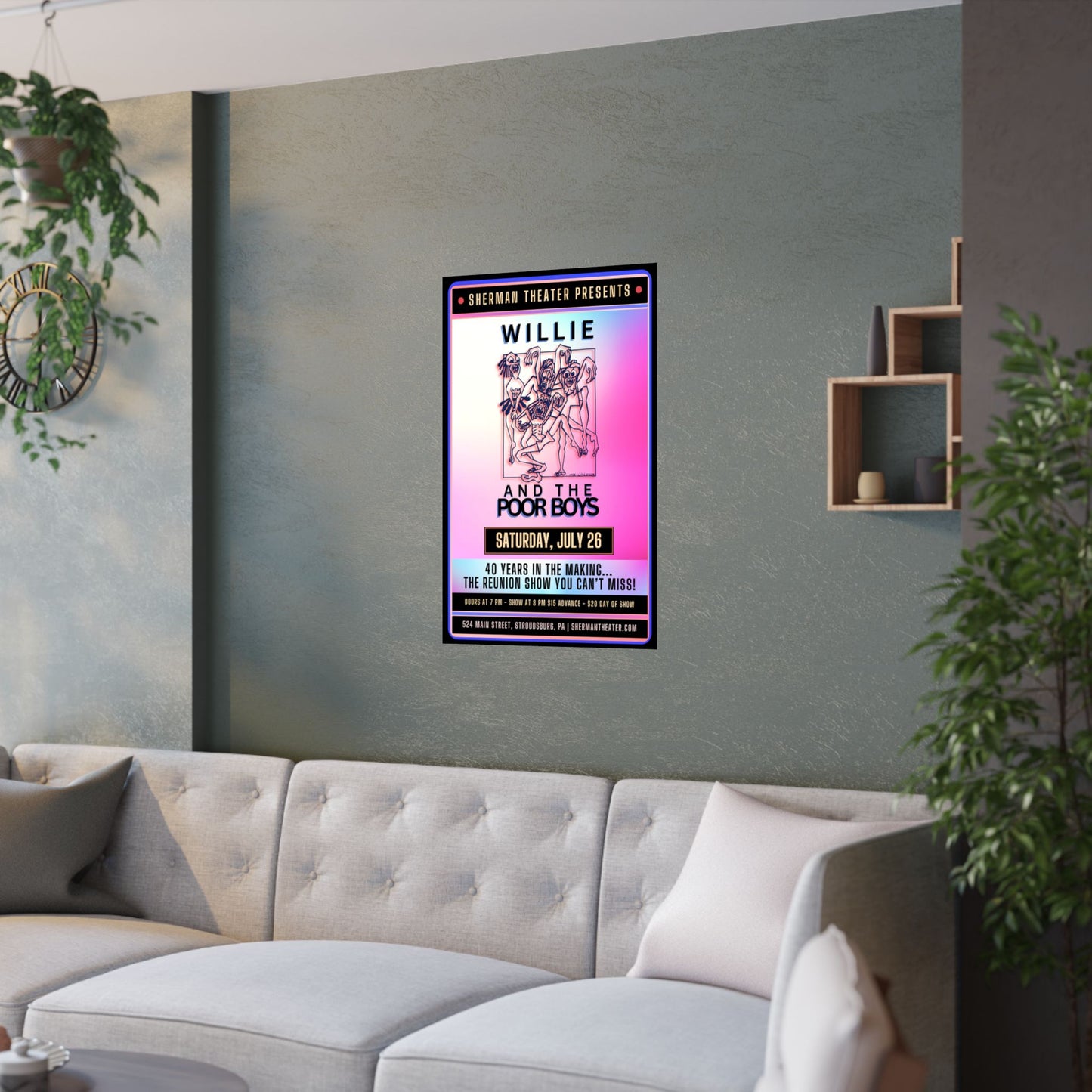 Reunion Concert Poster (Pink Hues) – Willie and the Poor Boys (Satin Finish, Retro Design)