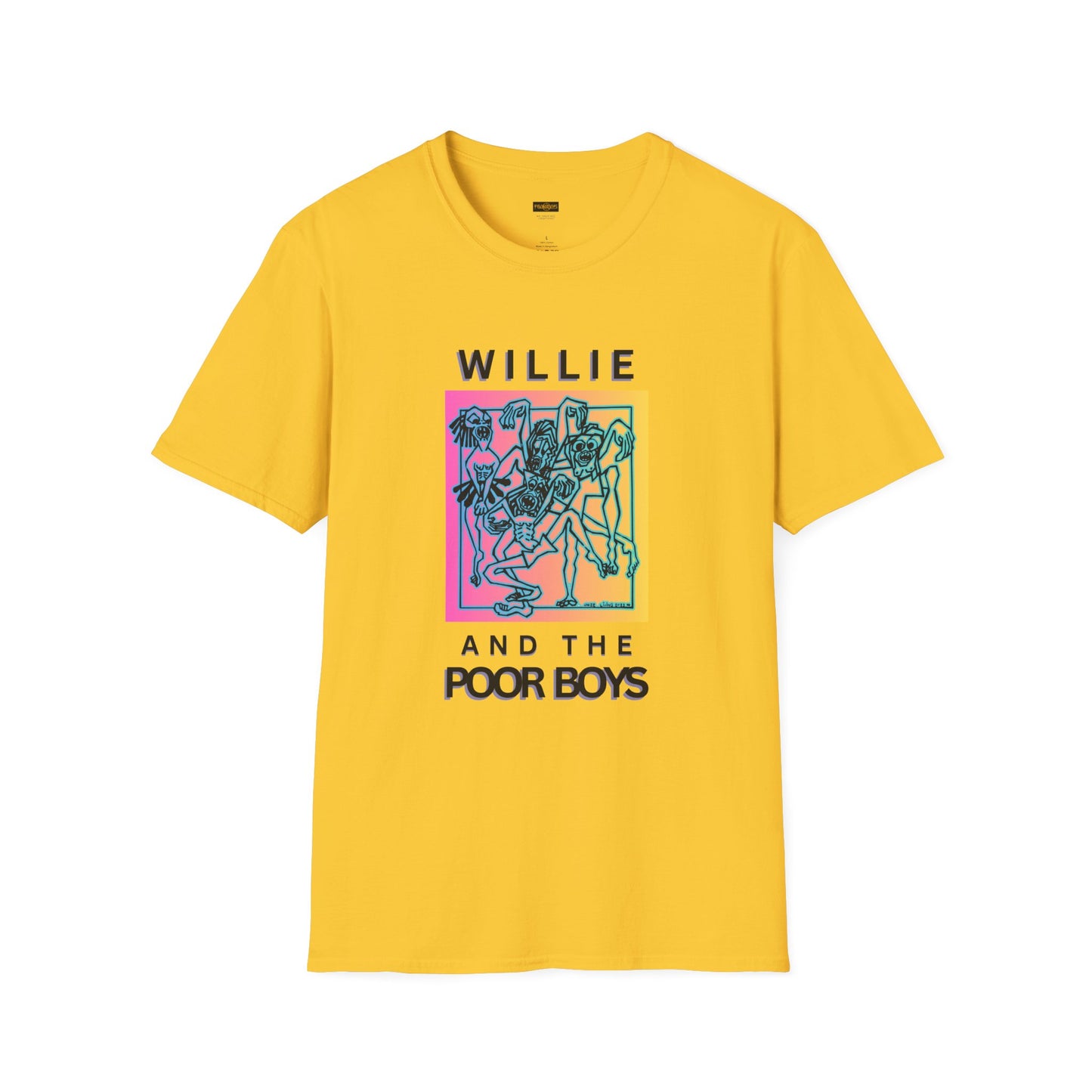 Solid Colors - "One More Saturday Night" Retro Band Photo Back with Front Logo - Unisex Softstyle T-Shirt (Various Colors Available)