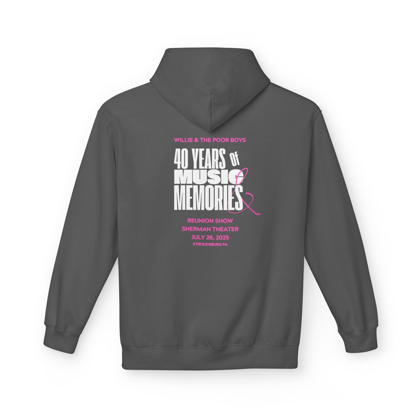 Unisex Reunion Hoodie – Poor Boys Logo Front with 40 Years of Music & Memories Back (Various Colors Available)