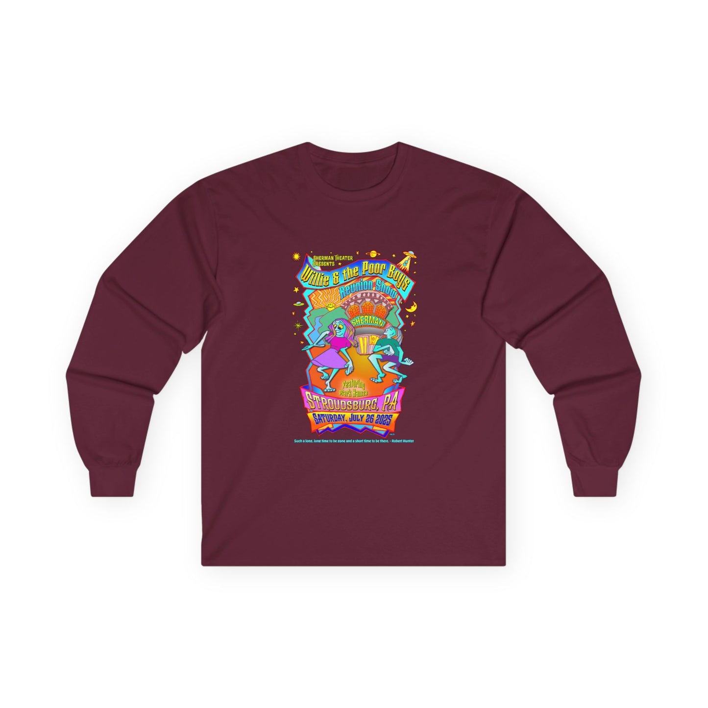Unisex Long Sleeve Tee - 2025 Reunion Hand-Drawn Front with "Music & Memories" Artwork Back (Various Colors Available)