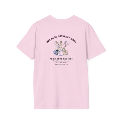 Copy of Solid Colors "One More Saturday Night" with Instruments Artwork Back & Logo Front - Softstyle T-Shirt (Various Colors Available)
