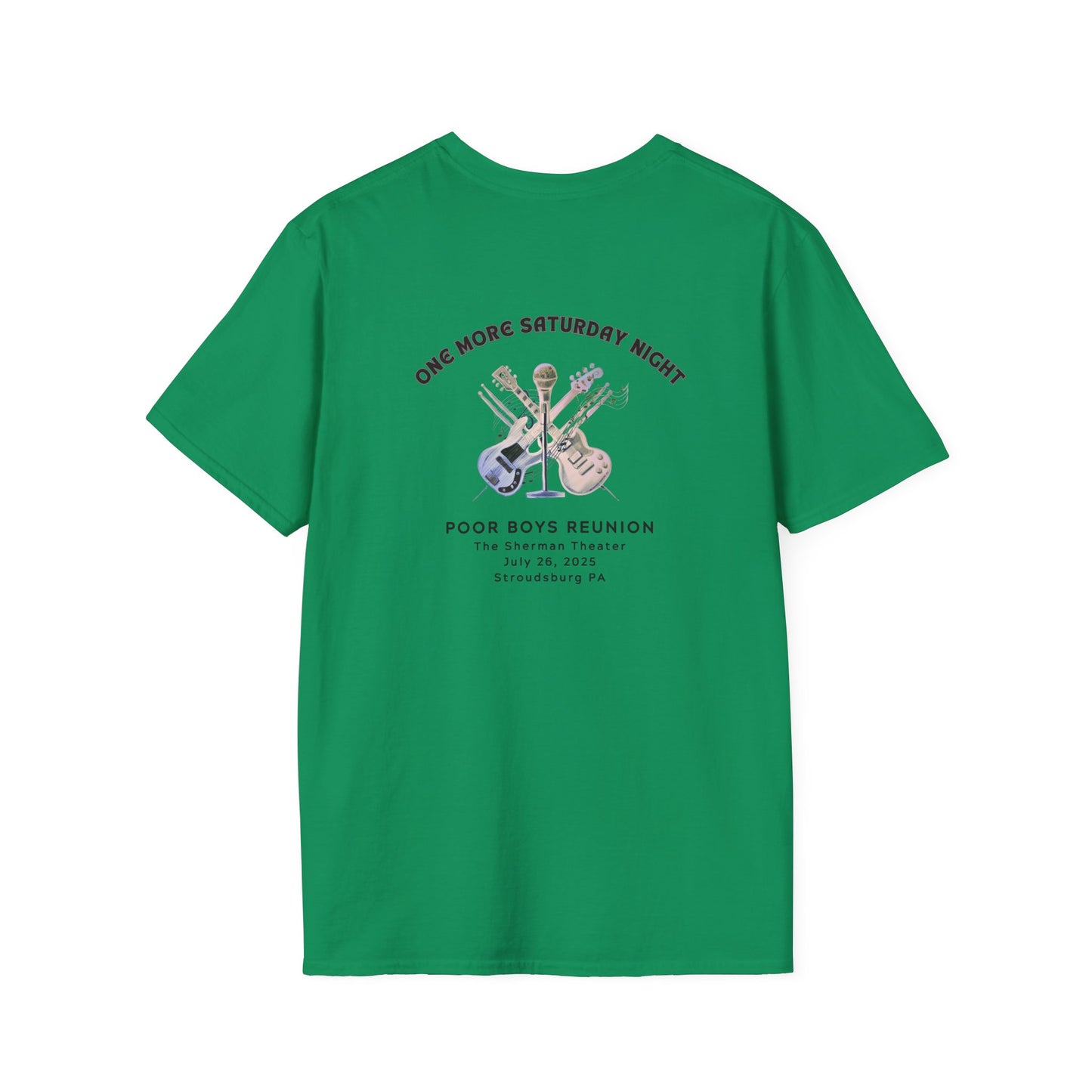 Copy of Solid Colors "One More Saturday Night" with Instruments Artwork Back & Logo Front - Softstyle T-Shirt (Various Colors Available)