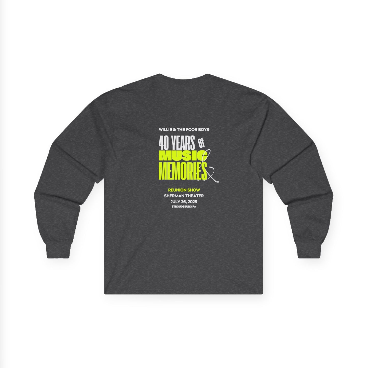 Unisex Long Sleeve Tee - 2025 Reunion Hand-Drawn Front with "Music & Memories" Artwork Back (Various Colors Available)