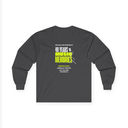 Unisex Long Sleeve Tee - 2025 Reunion Hand-Drawn Front with "Music & Memories" Artwork Back (Various Colors Available)