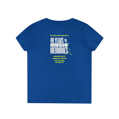 Ladies' V-Neck – Vintage Band Photo Front & 40 Years of Music & Memories Back (Various Colors Available)