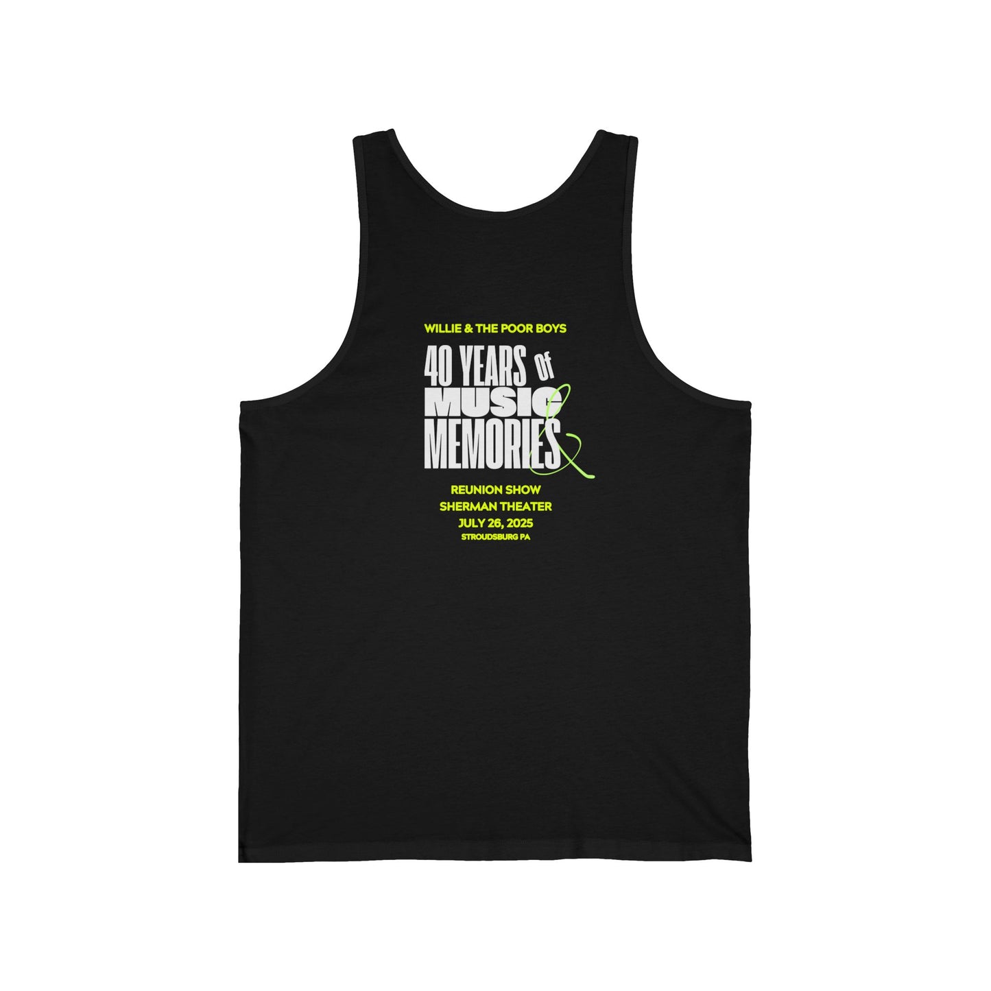 Unisex "Music & Memories" Artwork Back with Logo Front - Jersey Tank Top