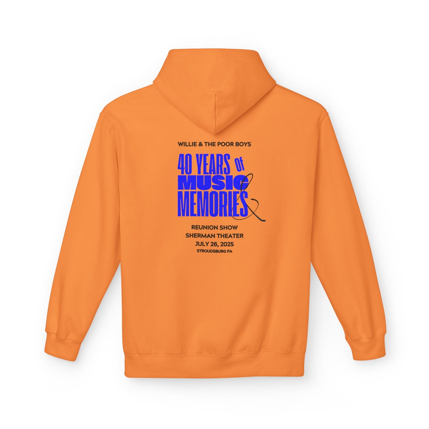 Unisex Reunion Hoodie – Poor Boys Logo Front with 40 Years of Music & Memories Back (Various Colors Available)