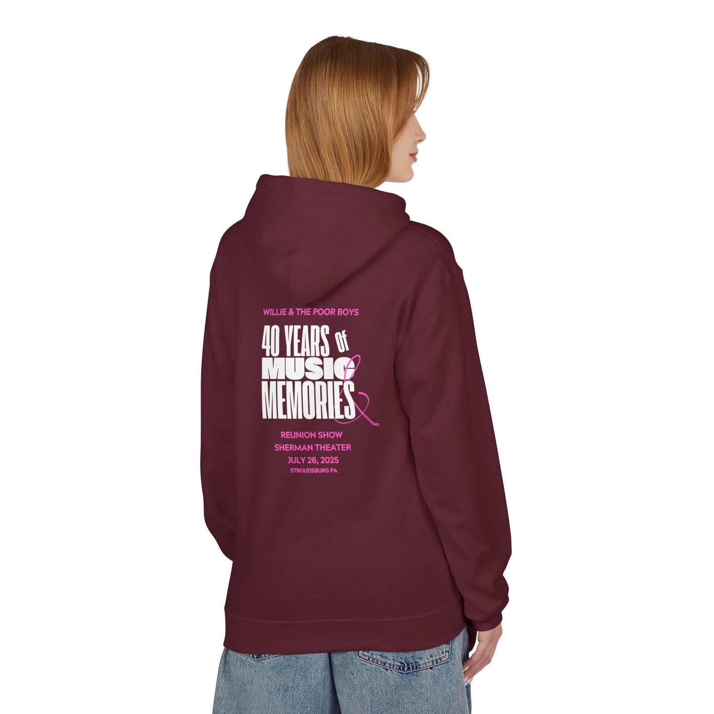 Unisex Reunion Hoodie – Poor Boys Logo Front with 40 Years of Music & Memories Back (Various Colors Available)