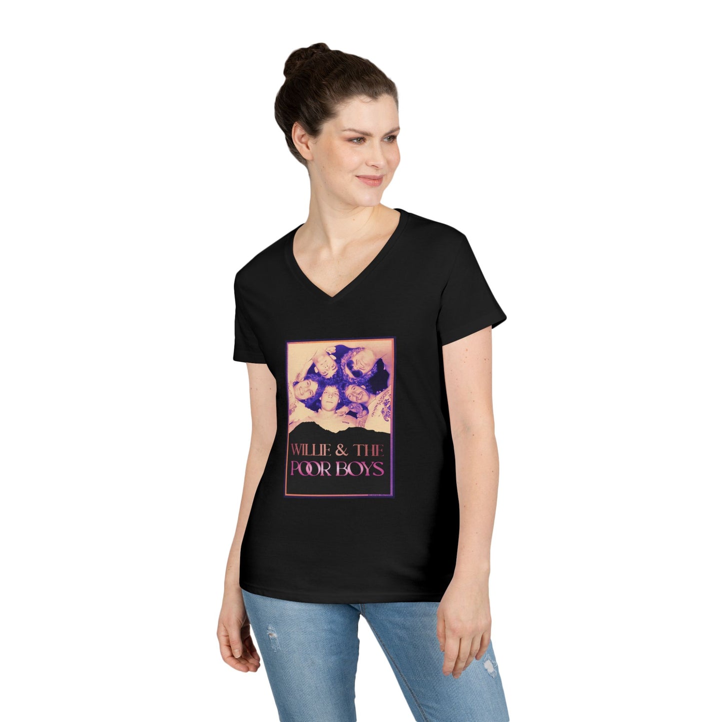 Ladies' V-Neck – Vintage Band Photo Front & 40 Years of Music & Memories Back (Various Colors Available)