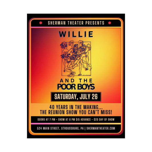 Reunion Concert Poster (Orange Hues) – Willie and the Poor Boys (Satin Finish, Retro Design)