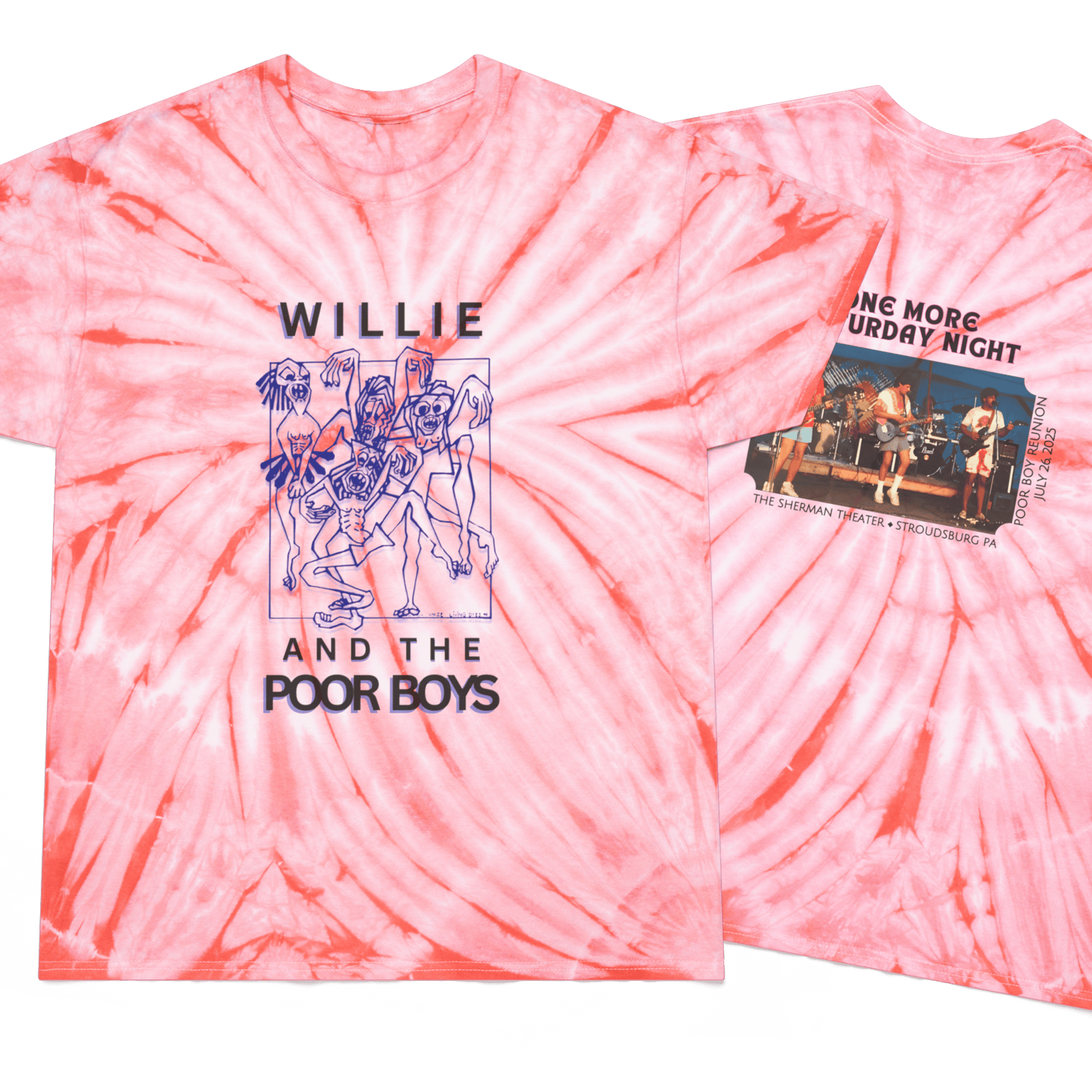 Tie-Dye "One More Saturday Night" Vintage Band Photo Back with Front Logo - Unisex T-Shirt (4 colors available)