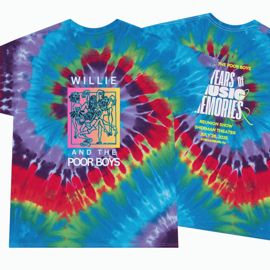 Tie Dye Spiral "Music & Memories" Artwork Back with Logo Front - Unisex Tee (2 colors available)