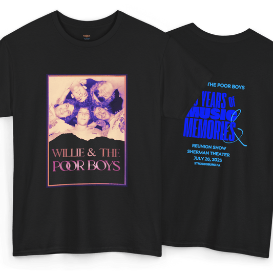 Solid Colors - Vintage Photo Front with "Music & Memories" Artwork Back - Unisex Heavy Cotton Tee (Various Colors Available)