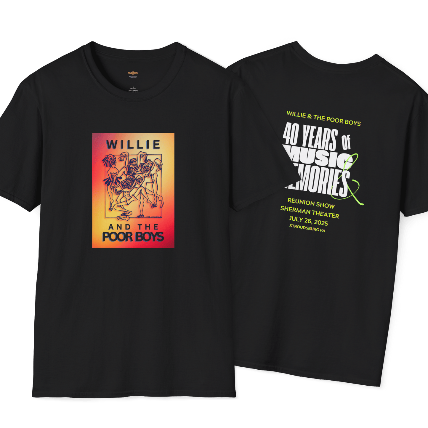 Solid Colors - "40 Years of Music & Memories" Back with Full Color Logo Front - Softstyle T-Shirt (Various Colors Available)